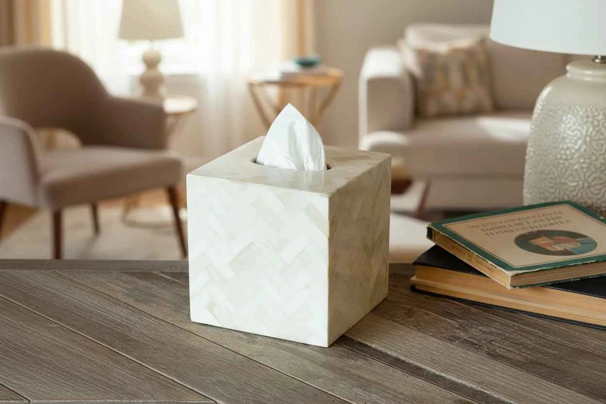 Natural Bone Chevron Bone Inlay Tissue Box