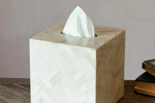 Natural Bone Chevron Bone Inlay Tissue Box