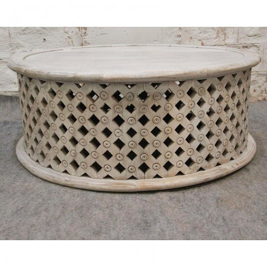 Round Indian Coffee Table in Natural Finish / Indian Coffee Table / Wooden Coffee Table / Round Top Coffee Table/ Round Shape Coffee Table - Hansa Handicraft