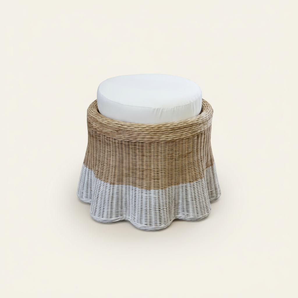 Dipped Scallop Wicker Round Ottoman