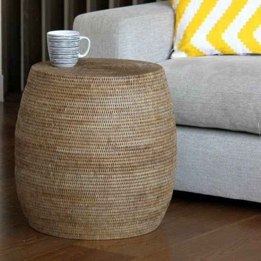 DRUM RATTAN STOOL + SIDE TABLE / 3 COLORS