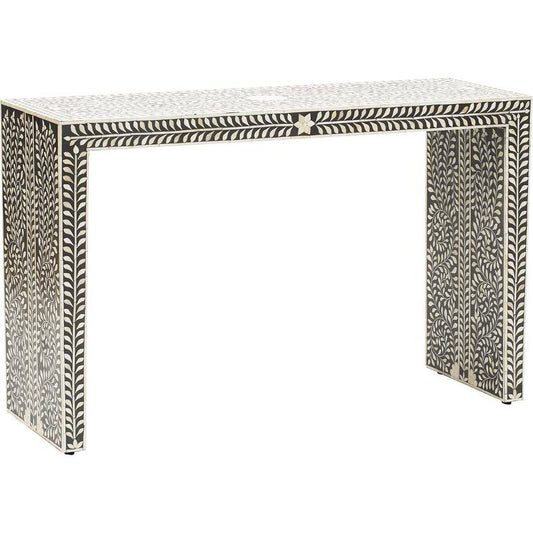 Handmade Floral Design in Black EDGE Waterfall Bone Inlay Console Table | Unique Exotic Design for Entryway, Living Room, and Dining Room Decor - Hansa Handicraft