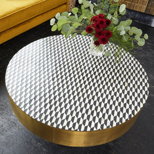 Bone Inlay Round Coffee Table for Home Optic Pattern Centre Table by Hansa Handicraft - Hansa Handicraft