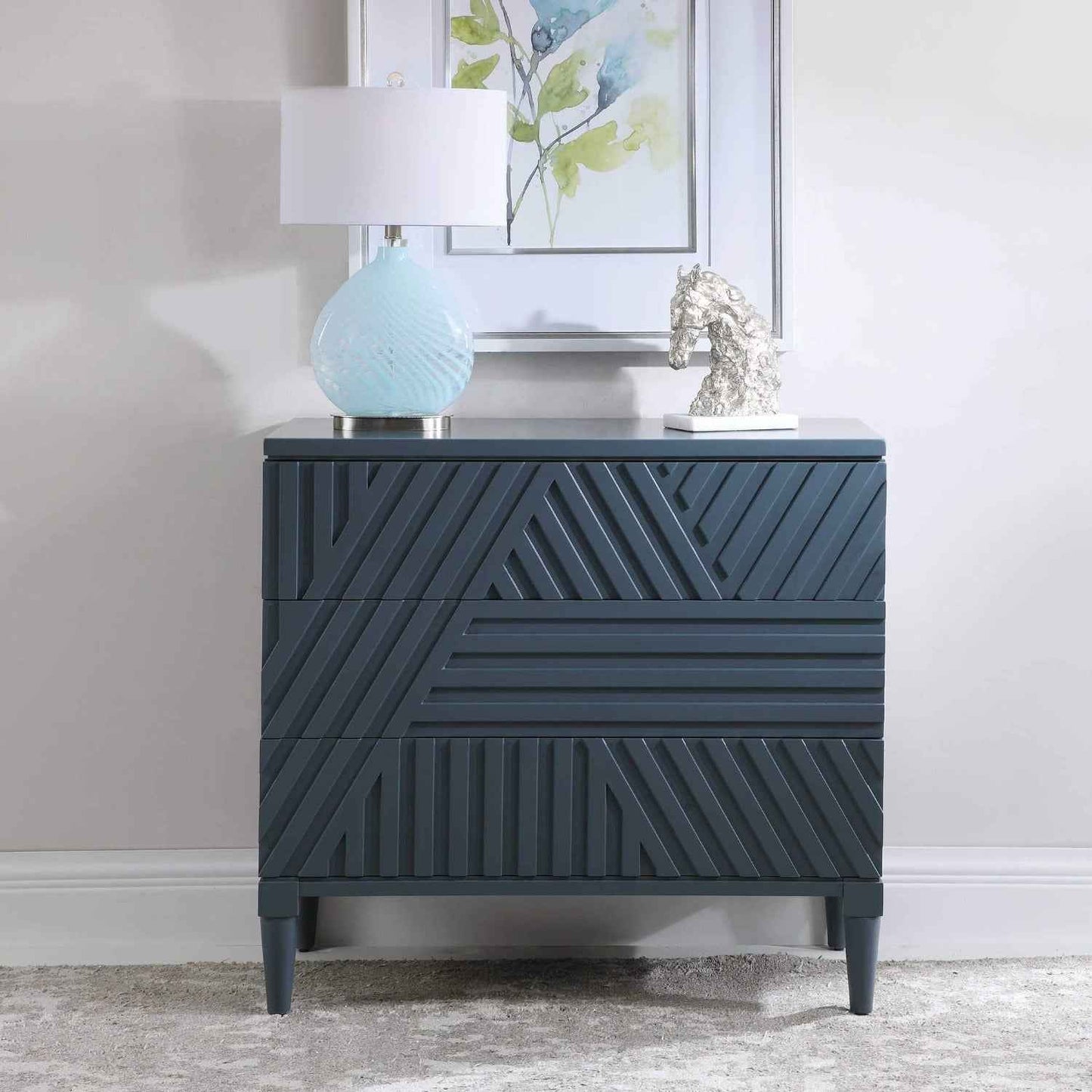 GROOVY GEOMETRIC STRIPES CHEST: AEGEAN BLUE