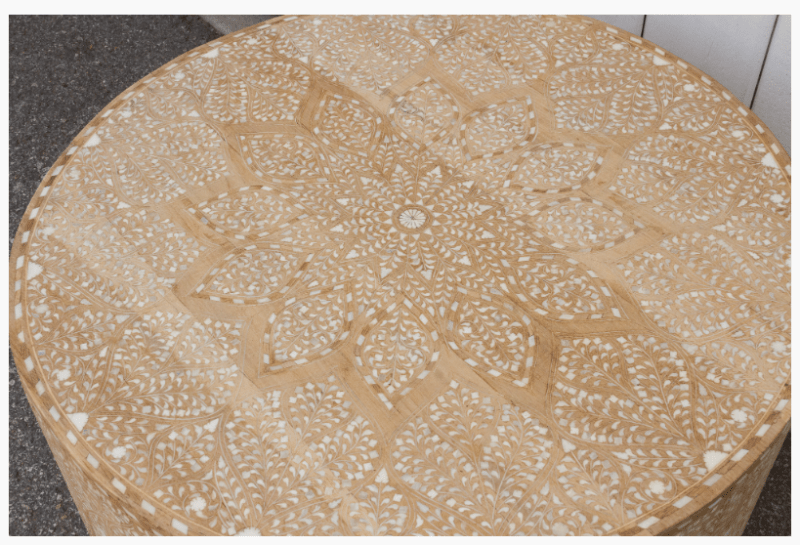 Handmade Bleached Wood Drum Coffee Table - Exquisite Artisan Design Coffee Table - Bone Inlay Furnitures