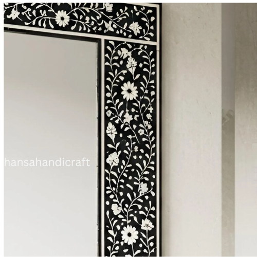 Mirror Frame Handmade Decor Floral Design Wood Frame Entryway, Hallway, Living Room, Closet Mirror-HANSA HANDICRAFT