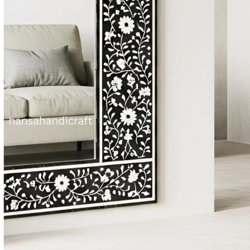 Mirror Frame Handmade Decor Floral Design Wood Frame Entryway, Hallway, Living Room, Closet Mirror-HANSA HANDICRAFT