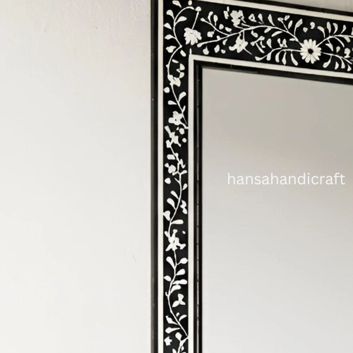 Mirror Frame Handmade Decor Floral Design Wood Frame Entryway, Hallway, Living Room, Closet Mirror-HANSA HANDICRAFT