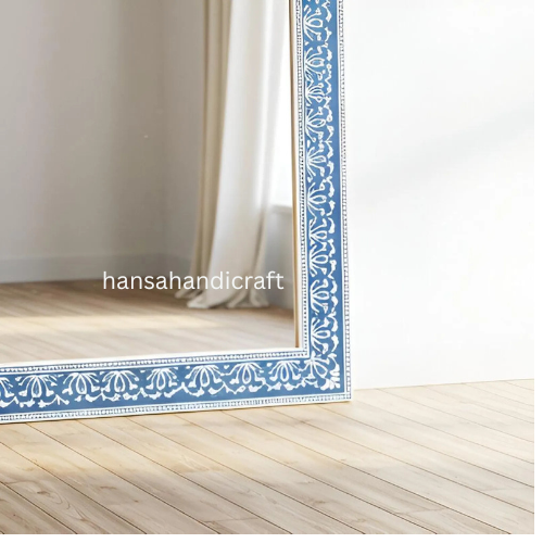 Bone Inlay Mirror Frame Handmade Decor Floral Design Wood Frame Entryway, Hallway, Living Room, Closet Mirror-hansa handicraft