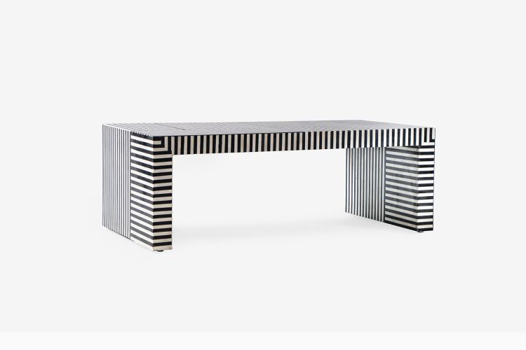 Bone Inlay Rectangle Coffee Table Design With Iron Legs - Hansa Handicraft