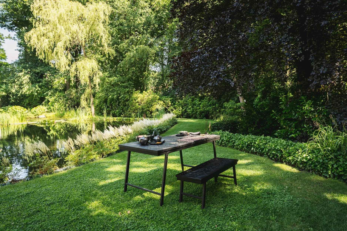 HERRINGBONE TEAK BENCH | BLACK | 2 SIZES