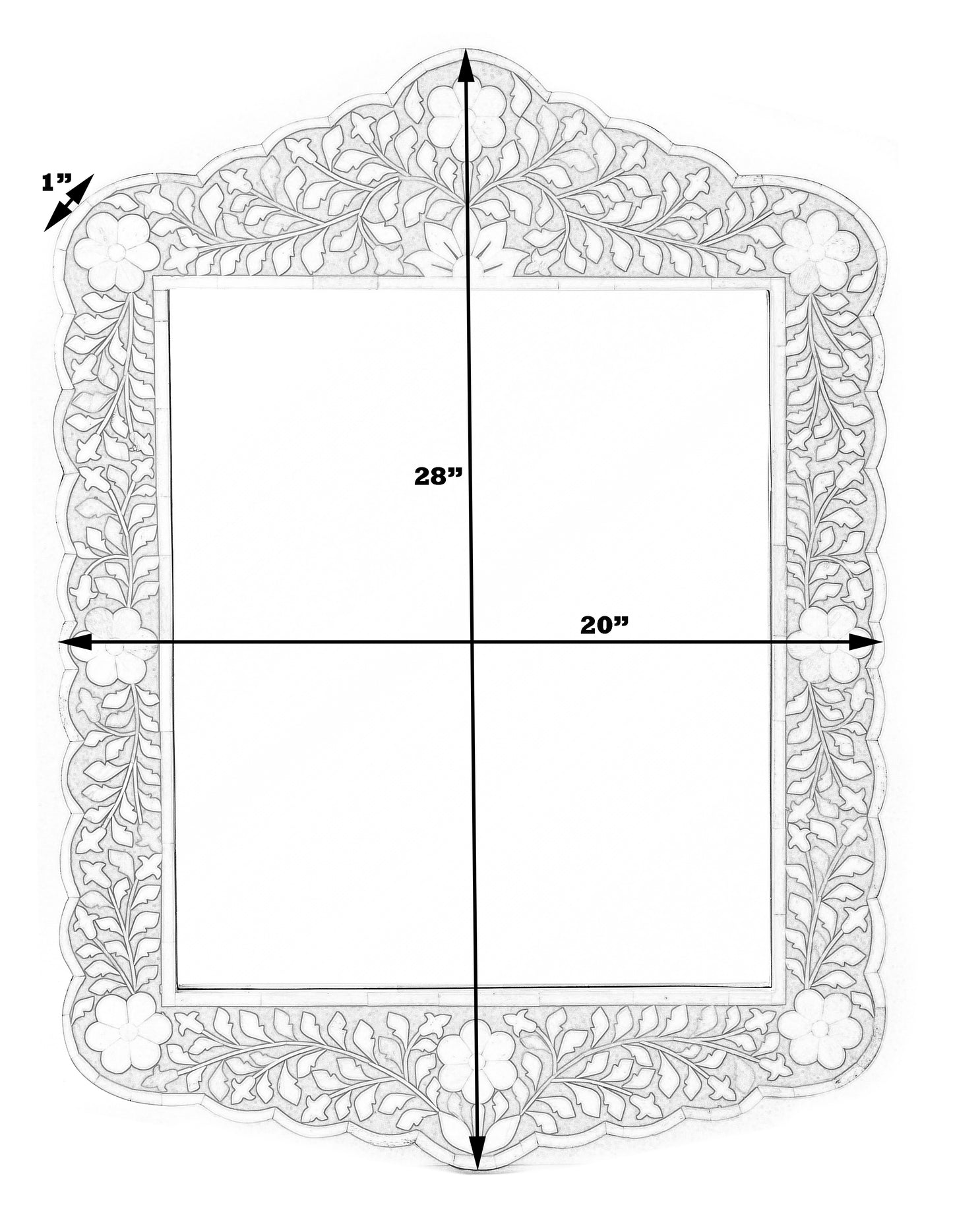 Bone Inlay Mirror Frame Handmade Decor Floral Design Wood Frame Black Entryway, Hallway, Living Room, Closet Mirror - Hansa Handicraft