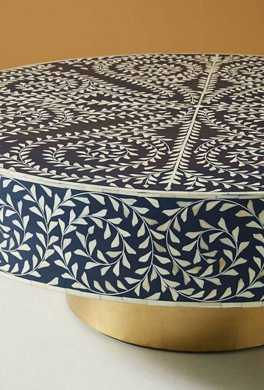 Bone Inlay Round Coffee Table for Home Floral Centre Table by Hansa Handicraft - Hansa Handicraft