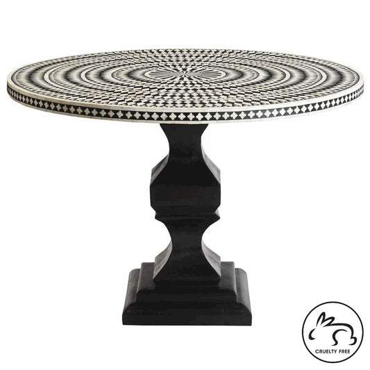 Bone Inlay Black Diamond Round Dining Table- Hansa Handicraft - Hansa Handicraft