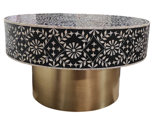 Bone Inlay Round Coffee Table for Home Floral Pattern with Wide base Centre Table by Hansa Handicraft - Hansa Handicraft
