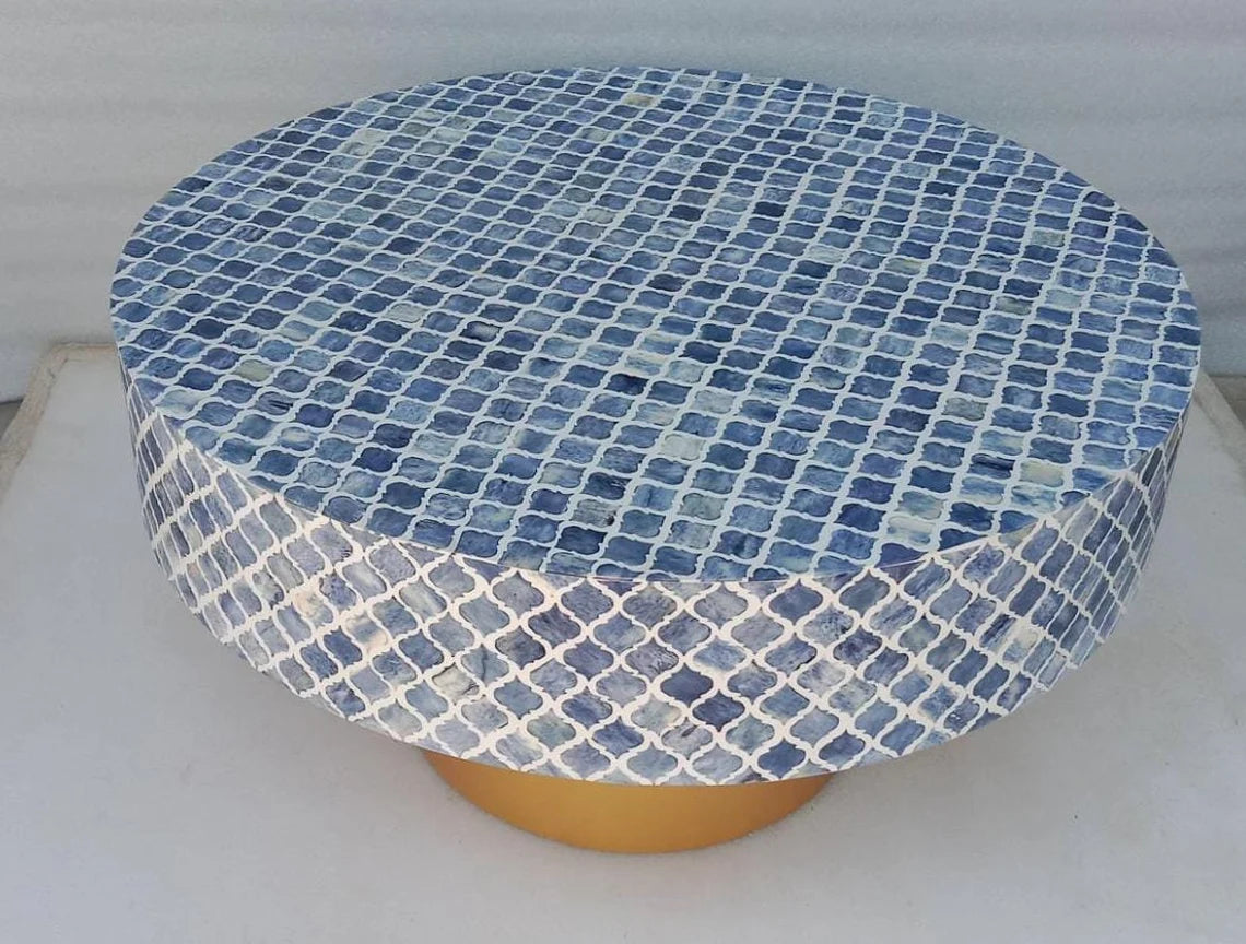 Bone Inlay Round Coffee Table for Home Mughal Pattern with Wide base Centre Table by Hansa Handicraft - Hansa Handicraft