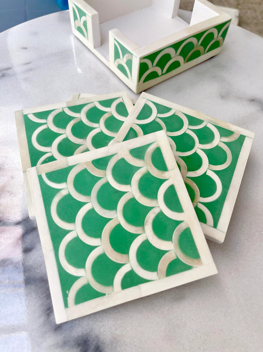 Bone Inlay Coaster set of 4 with holder Home decor - Hansa Handicraft