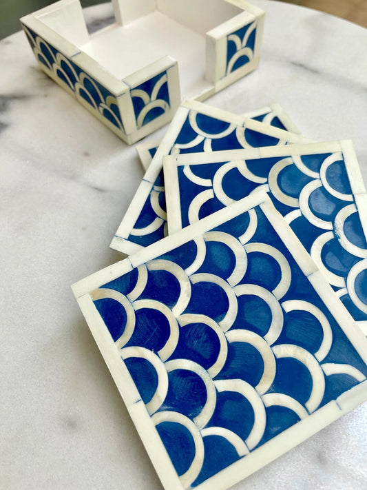 Bone Inlay Coaster set of 4 with holder Home decor - Hansa Handicraft