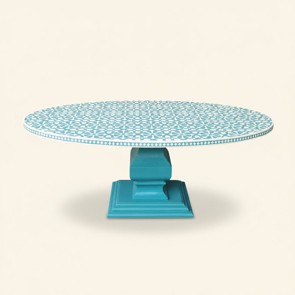 Handmade Bone Inlay Dining Table - Floral Pattern Wood Table by Hana Exports