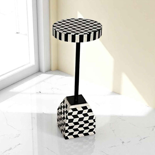 Handmade Bone Inlay Wooden Side Table - Camel Bone & Resin End Table by HANA EXPORTS