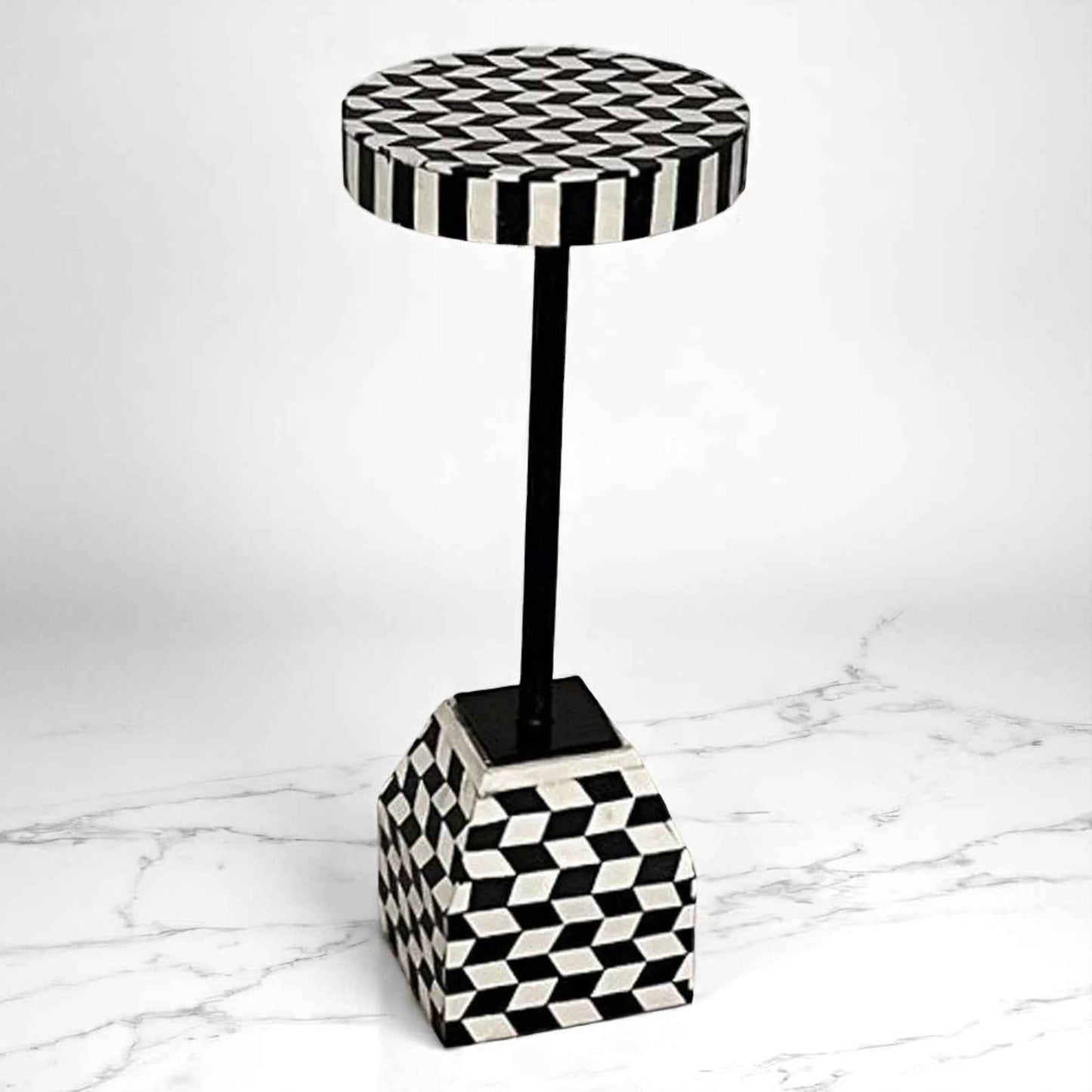 Handmade Bone Inlay Wooden Side Table – Camel Bone & Resin End Table by HANA EXPORTS