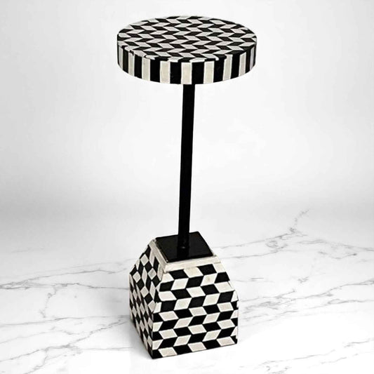 Handmade Bone Inlay Wooden Side Table – Camel Bone & Resin End Table by HANA EXPORTS