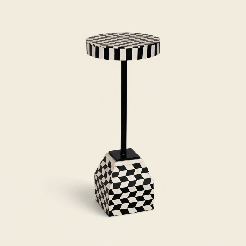 Handmade Bone Inlay Wooden Side Table - Camel Bone & Resin End Table by HANA EXPORTS