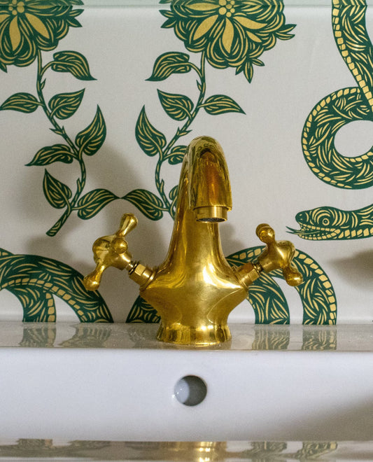 Single-Hole Unlacquered Brass Bathroom Sink Vanity Faucet with Double Simple Cross â HANSA HANDICRAFT