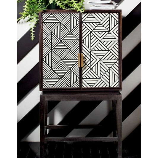 Home Bar, Bone Inlay Liquor Storage, Double Door Gin & Wine Cabinet-HANSA handicraft - Hansa Handicraft