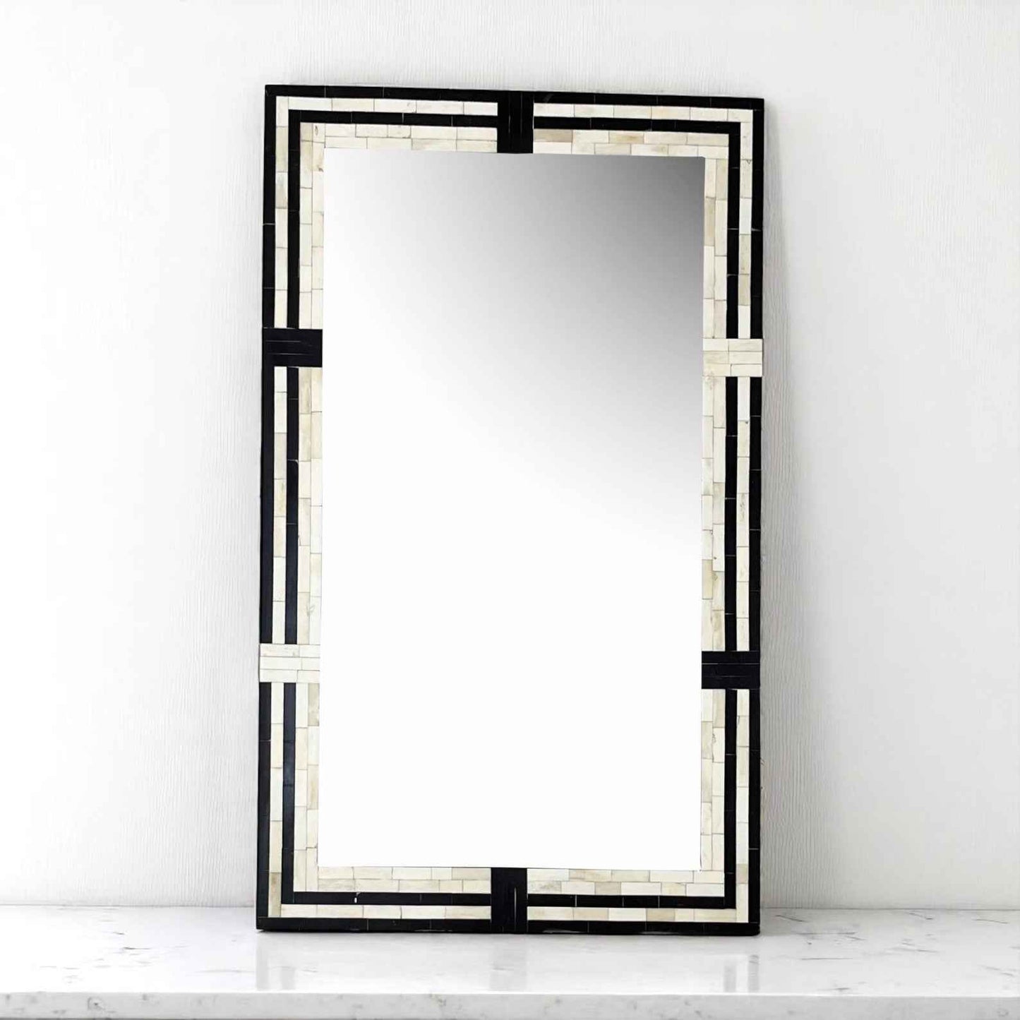 Blue Bone Inlay Mirror Frame – 48x30 in Handmade Floral Wall Décor by Hana Exports