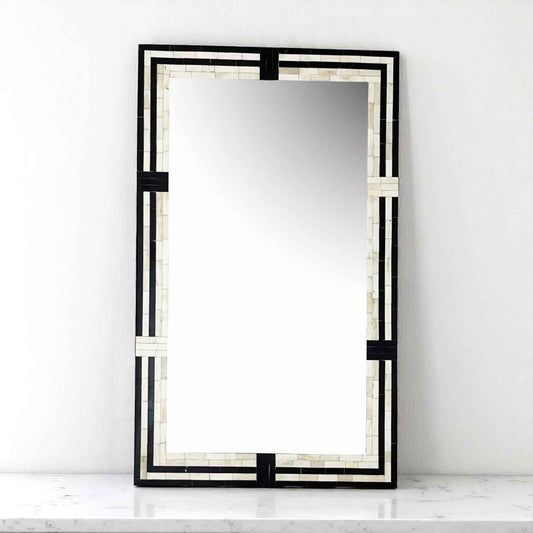 Blue Bone Inlay Mirror Frame – 48x30 in Handmade Floral Wall Décor by Hana Exports