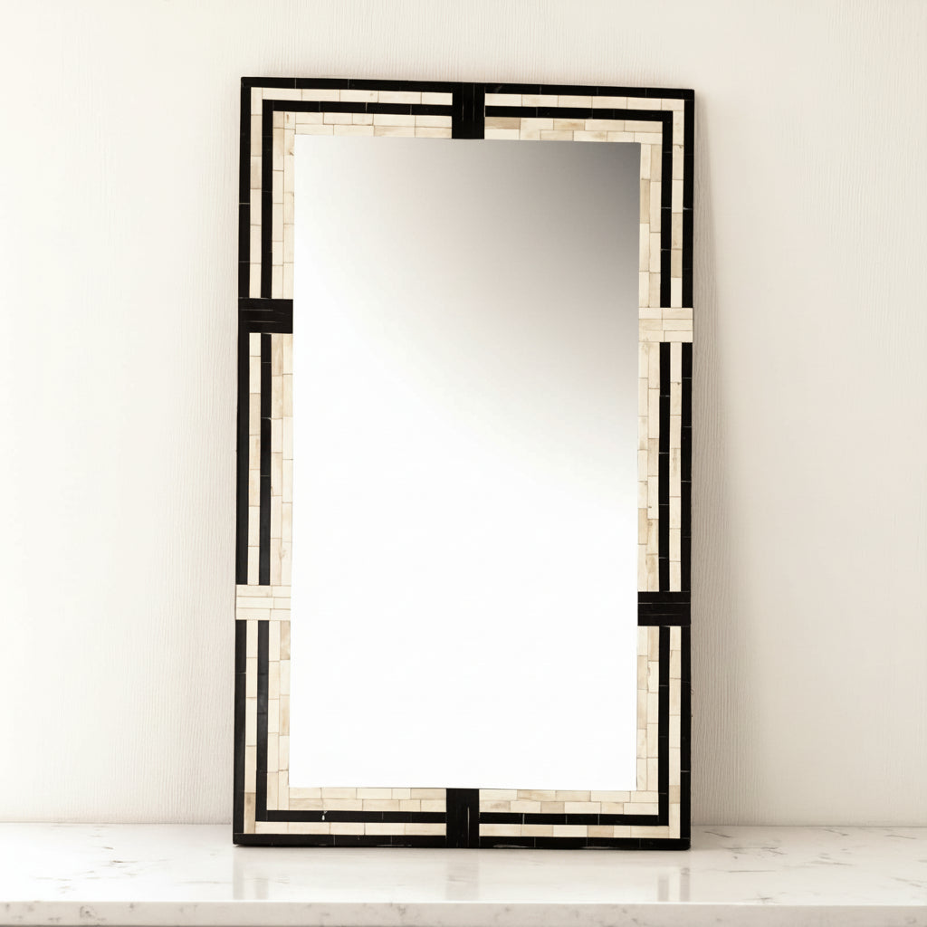 Blue Bone Inlay Mirror Frame â 48x30 in Handmade Floral Wall Décor by Hana Exports