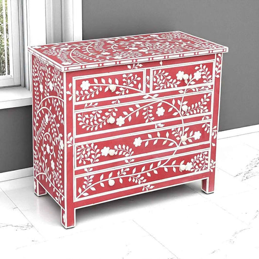 Handmade Bone Inlay Sideboard Cabinet - Floral Pattern Storage Furniture by HANA EXPORTS