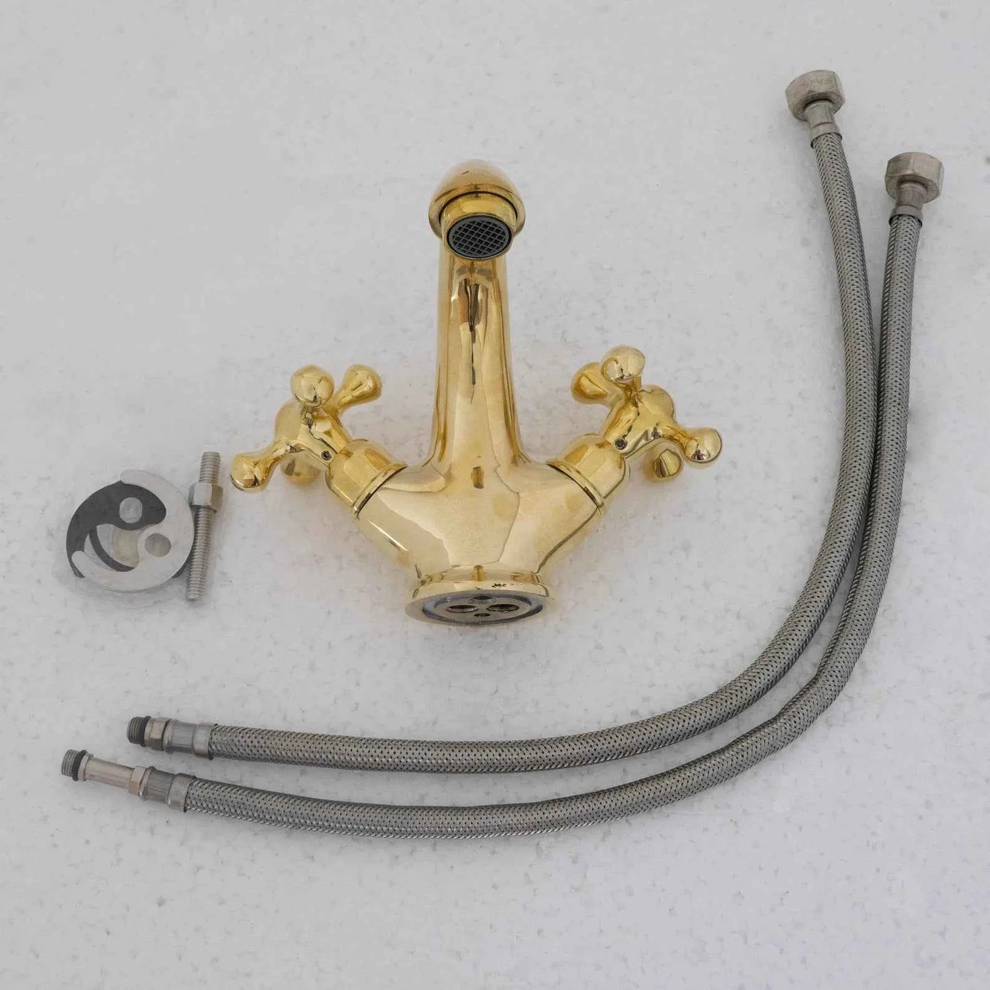 Single-Hole Unlacquered Brass Bathroom Sink Vanity Faucet with Double Simple Cross – HANSA HANDICRAFT