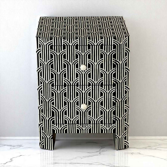 Handmade Bone Inlay Nightstand – 2 Drawer Floral Side Table by Hana Exports