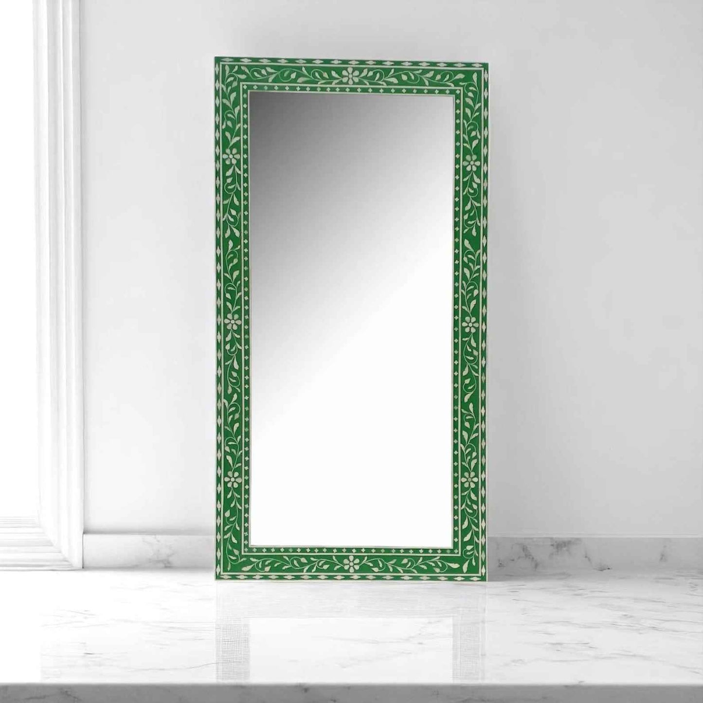Handmade Bone Inlay Modern Mirror Frame | Wood & Resin Wall Décor by HANA EXPORTS
