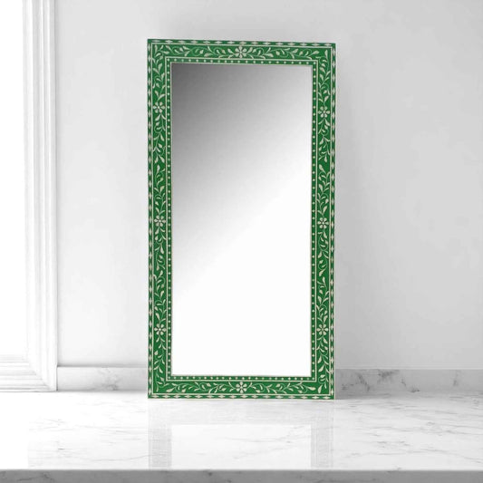 Handmade Bone Inlay Modern Mirror Frame | Wood & Resin Wall Décor by HANA EXPORTS