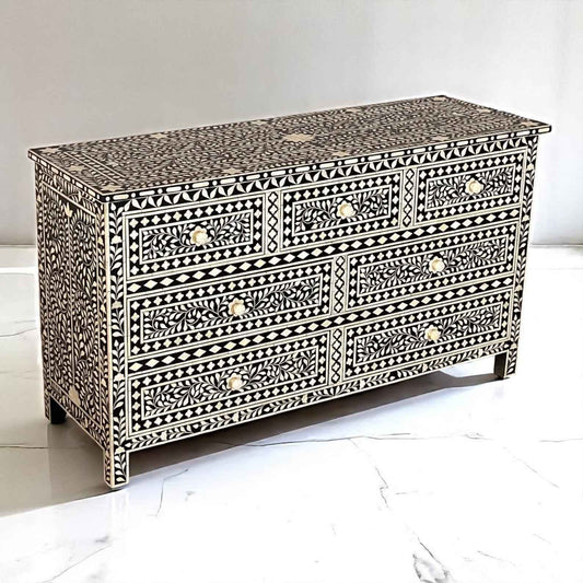 Handmade MOP Inlay Floral Sideboard - 3 Drawer Storage Cabinet by HANA EXPORTS