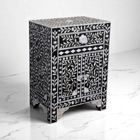 Handmade MOP Inlay Bedside Nightstand | Mother of Pearl Side Table by HANA EXPORTS