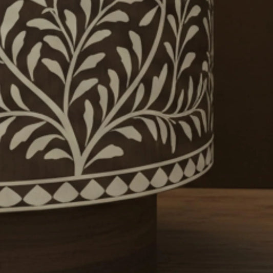 Handcrafted Bone Inlay Side Table with Bottle Storage | Elegant Wooden Bar Cabinet | Round End Table with Storage | Boho Accent Nightstand -hansa handicraft - Hansa Handicraft