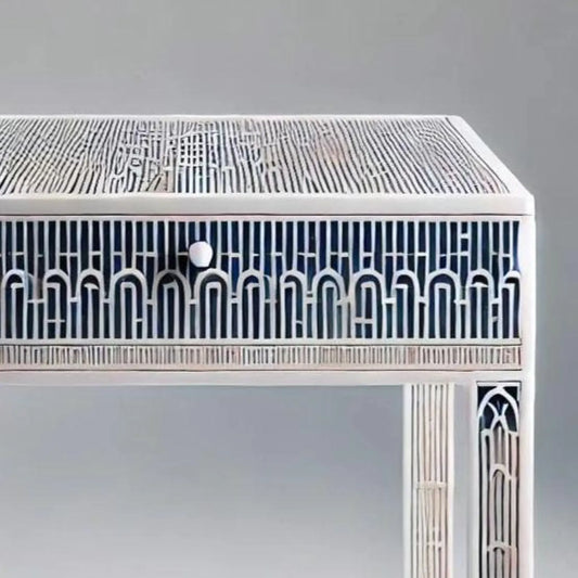 Indian Blue Bone Inlay Bedside Table – Artisan-Crafted Nightstand with Drawers -hansa handicraft - Hansa Handicraft