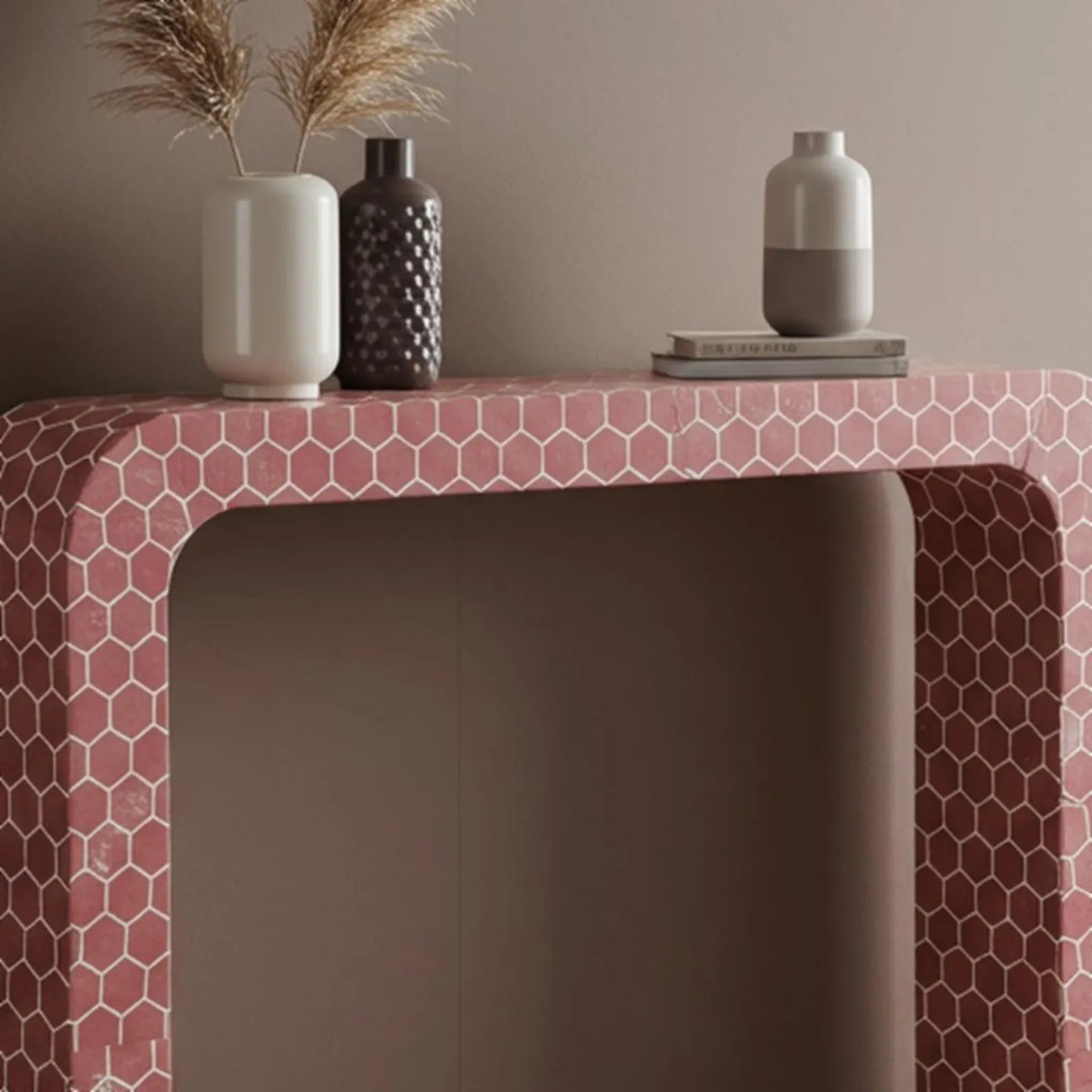 Artisan Pink Chevron Bone Inlay Console Table | Designer Furniture for Living Room | Hansa Handicrafts - Hansa Handicraft