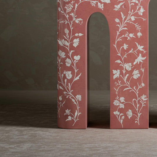 Handcrafted Chevron Pink Bone Inlay Console Table | Elegant Living Room Furniture by Hansa Handicrafts - Hansa Handicraft