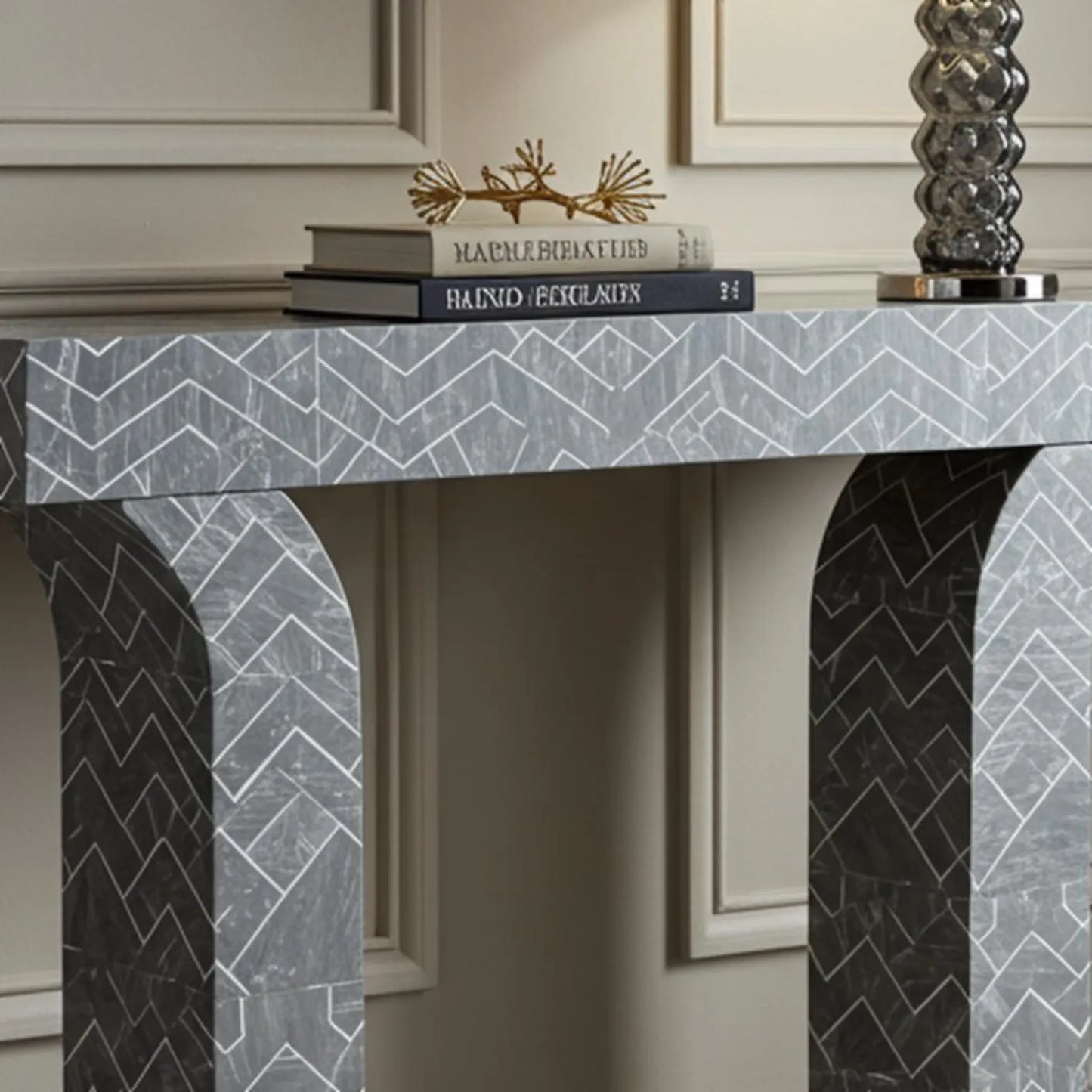 Hansa Handicrafts Gray Bone Inlay Console Table | Handcrafted Chevron Design | Luxe Home Furniture - Hansa Handicraft
