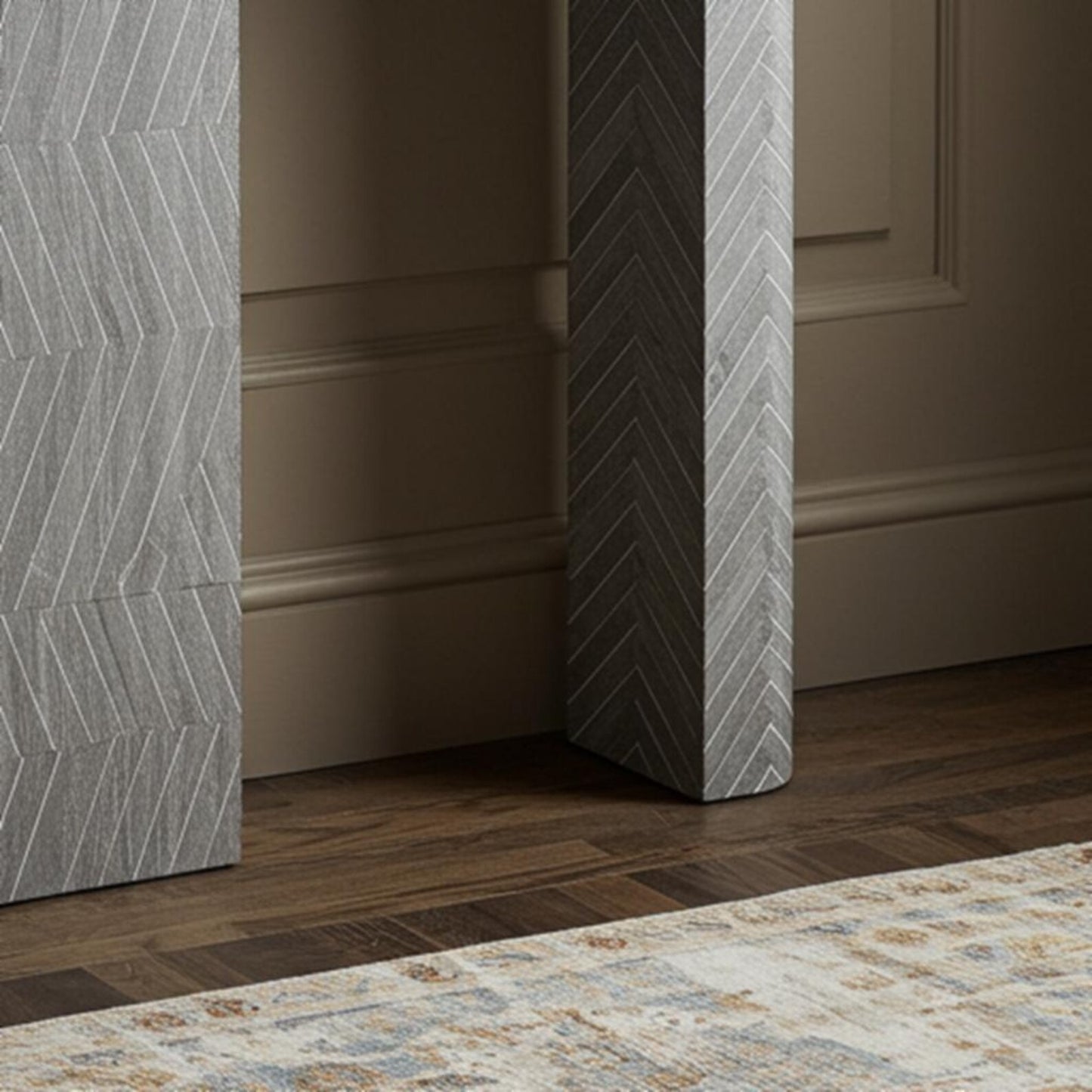 Luxury Gray Bone Inlay Console Table with Chevron Pattern – Handcrafted by Hansa Handicrafts