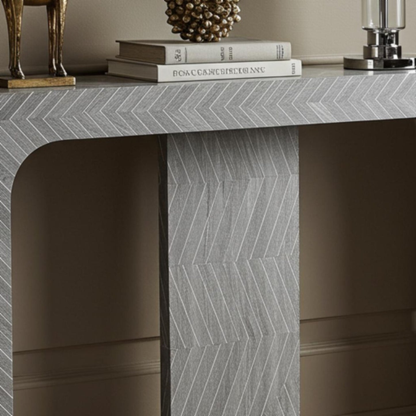 Luxury Gray Bone Inlay Console Table with Chevron Pattern – Handcrafted by Hansa Handicrafts