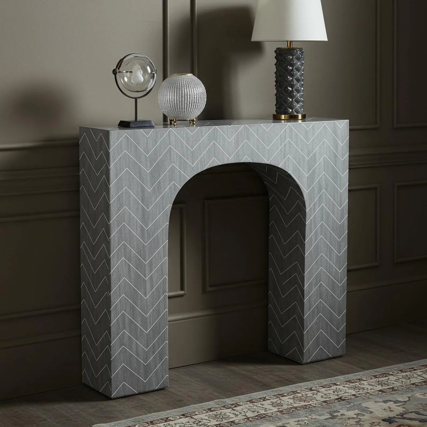 Handcrafted Gray Chevron Bone Inlay Console Table | Elegant Living Room Furniture - Hansa Handicraft