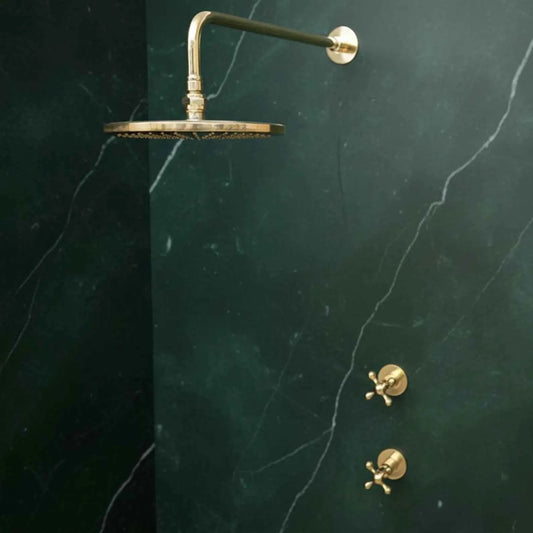 Solid Brass Shower Head and Arm Set – Unlacquered Round Rainfall Fixture for Bathroom | HANSA HANDICRAFT