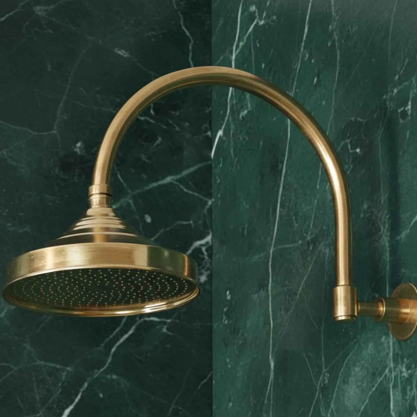 Unlacquered Solid Brass Shower Head and Arm – Round Rainfall Bathroom Shower Set | HANSA HANDICRAFT