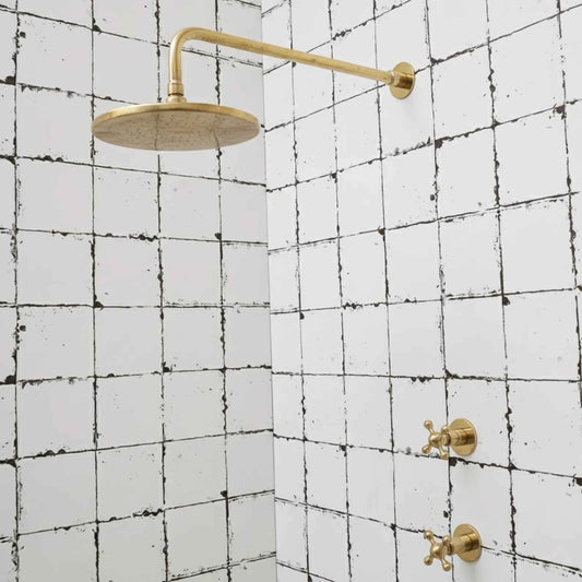 Unlacquered Solid Brass Rainfall Shower Head & Arm Set | Round Bathroom Shower Fixture – HANSA HANDICRAFT